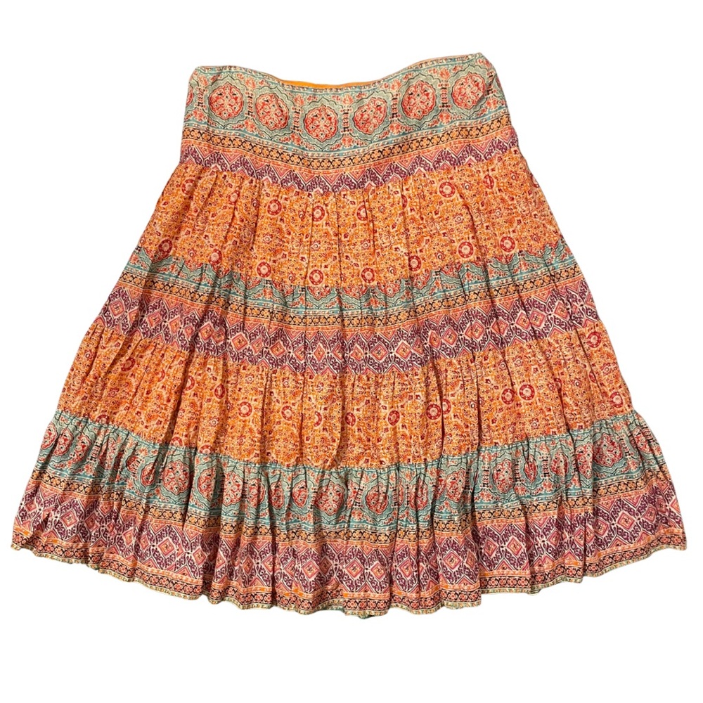 Ralph Lauren Womens Midi Skirt Full Tiered Boho Beautiful Print sz XL Multicolor